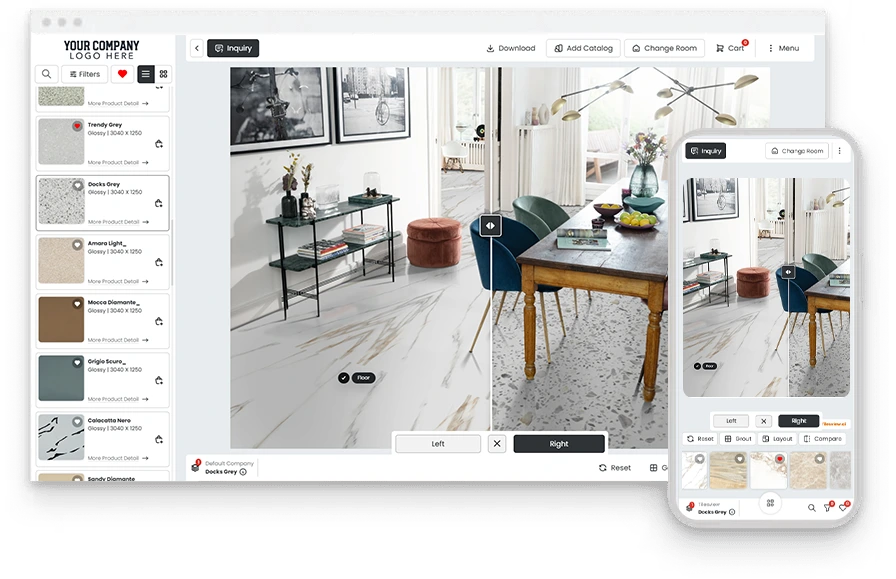 Визуализатор Tilesview, показывающий комнату до и после на настольном компьютере и мобильном устройстве
